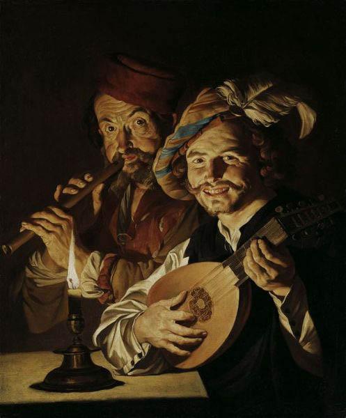 Matthias Stomer Lautenspieler und Flotenspieler oil painting picture